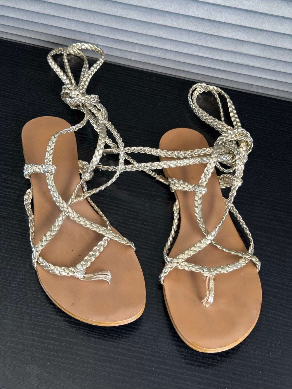 Colin Stuart Gold Braided Lace Up Gladiator Sandals Women’s Size 7.5 Flat